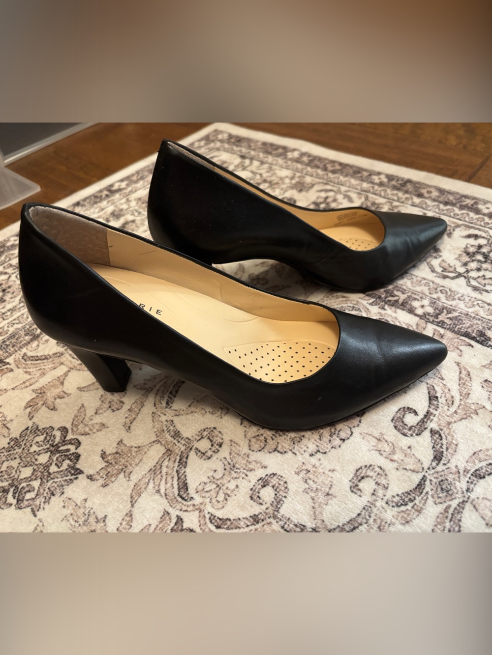 Alex Marie Black Pointed-Toe Mid Block Heel Pumps